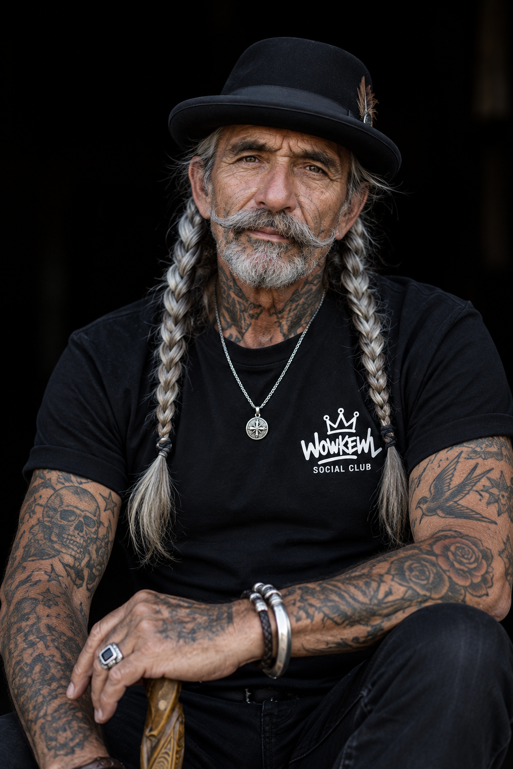 WOWKEWL Social Club – svart T-shirt på modell