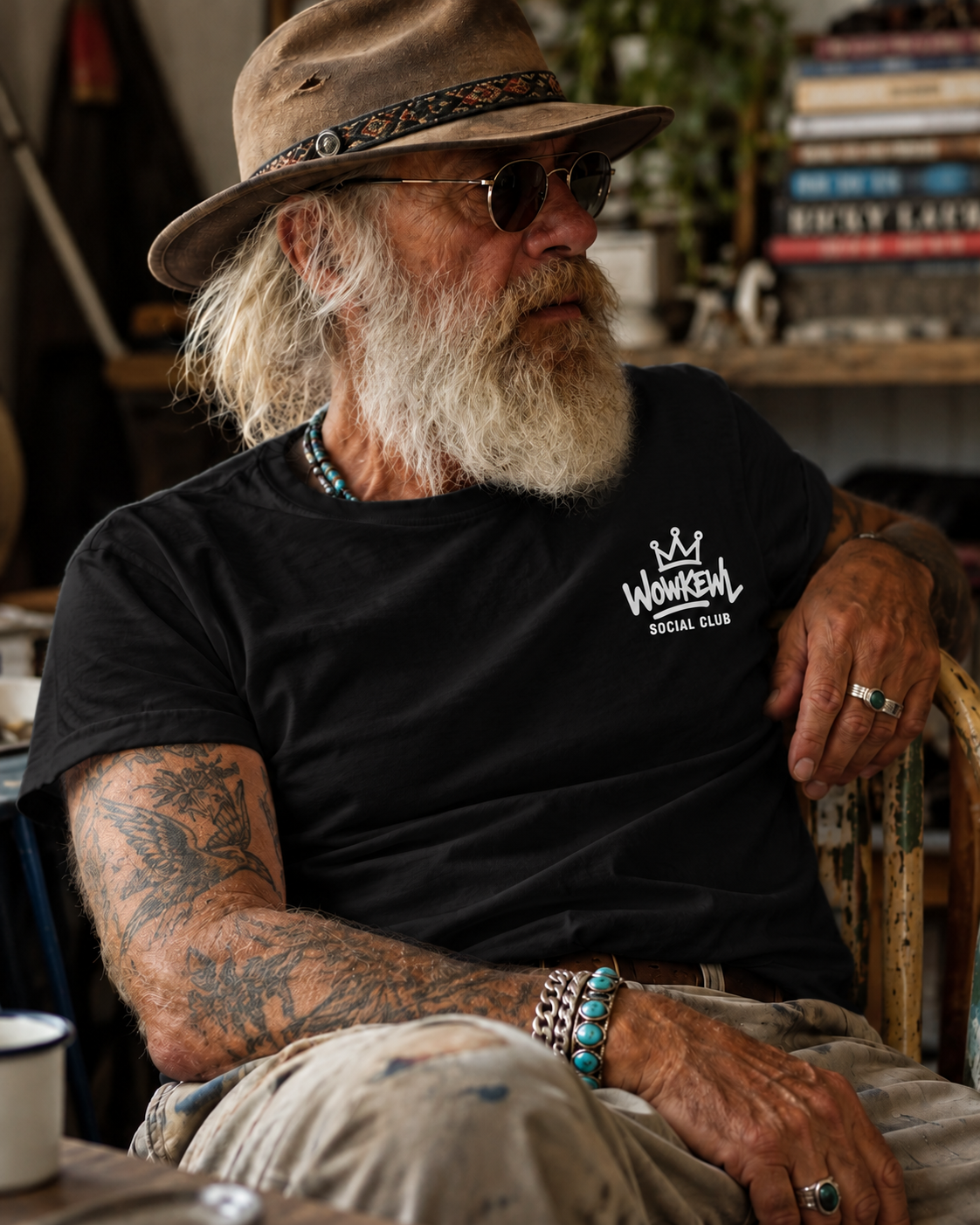 WOWKEWL Social Club – svart T-shirt på modell