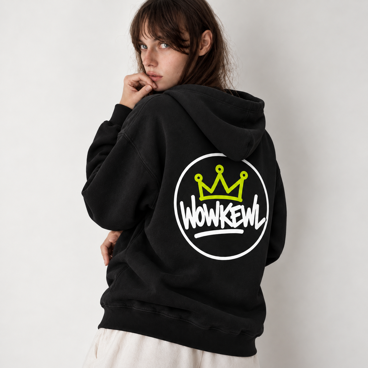 WOWKEWL Crown Hoodie — on model