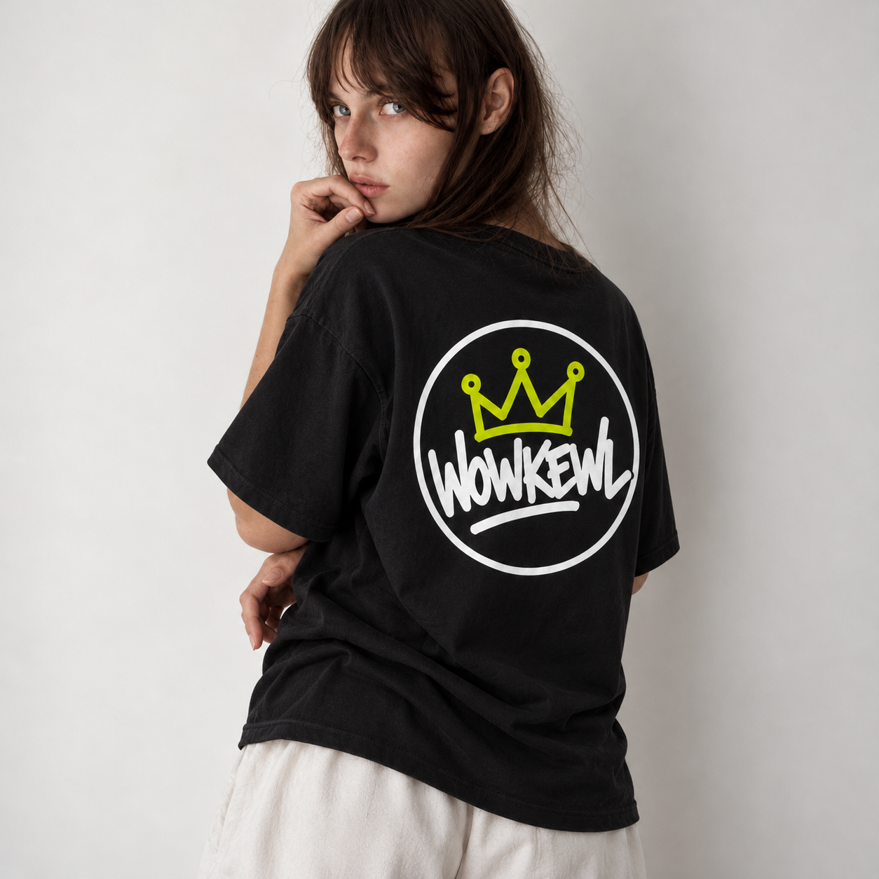 WOWKEWL Crown Tee — on model