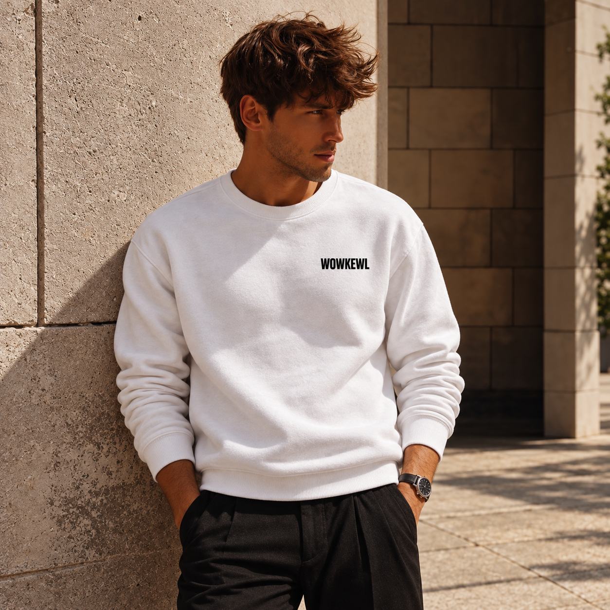 WOWKEWL Good Ideas Sweatshirt i vit på modell