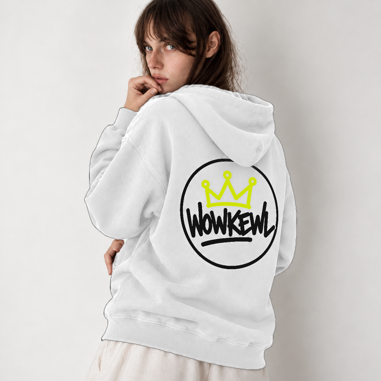 WOWKEWL Crown Hoodie — on model