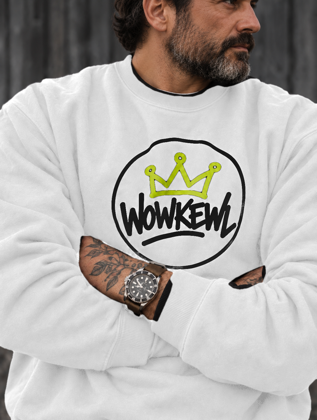 WOWKEWL Crown Sweatshirt — on model