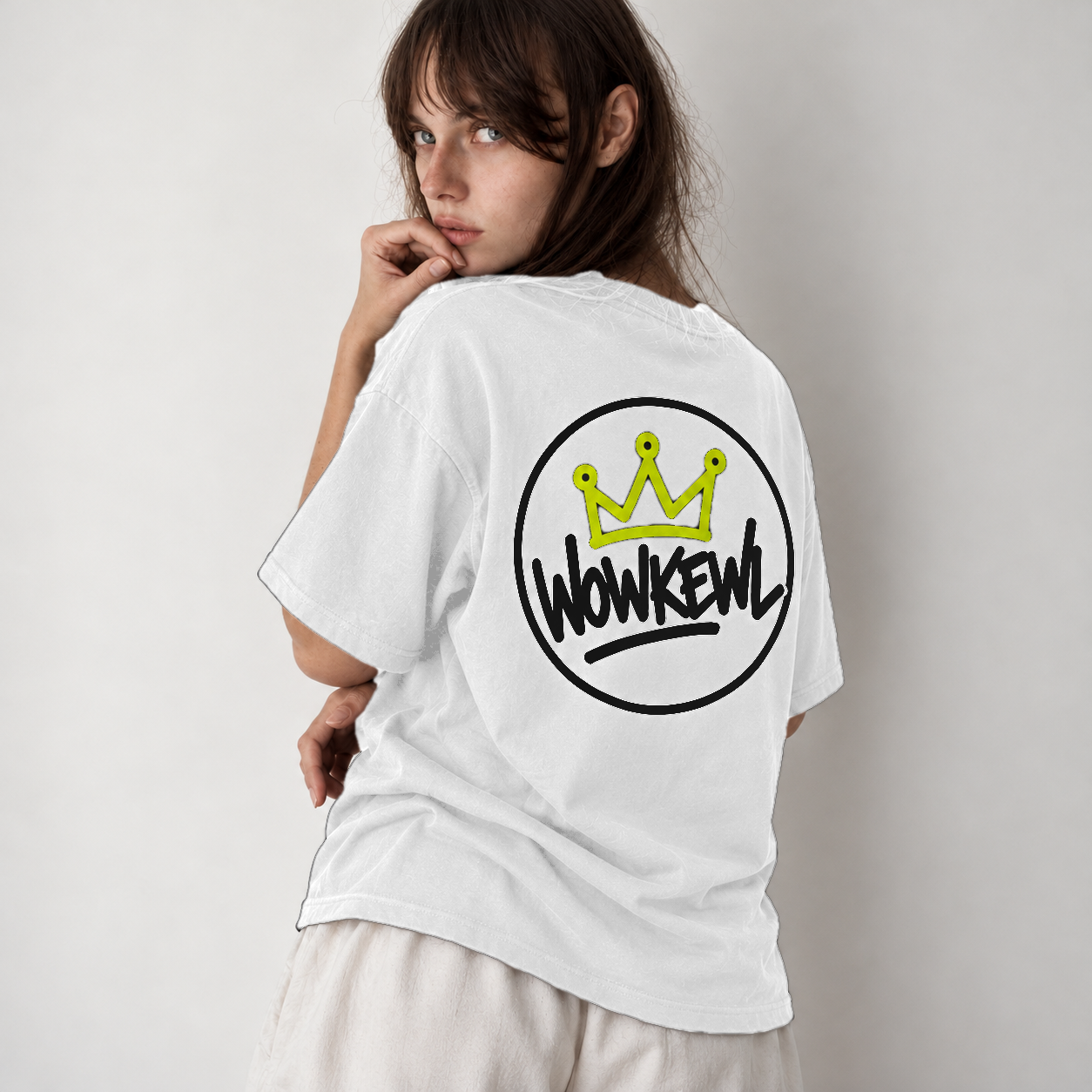 WOWKEWL Crown Tee — on model