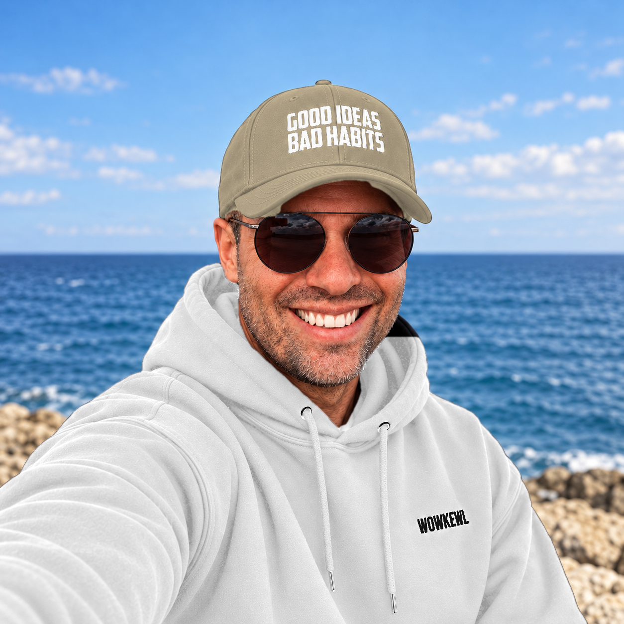 WOWKEWL Good Ideas Cap — on model