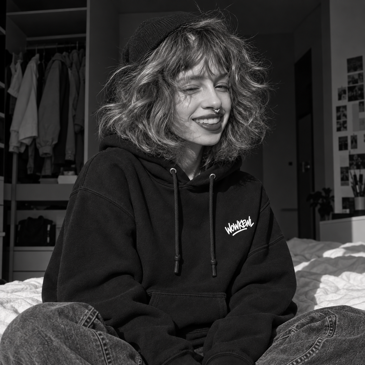 WOWKEWL Crown Mono Hoodie – svart