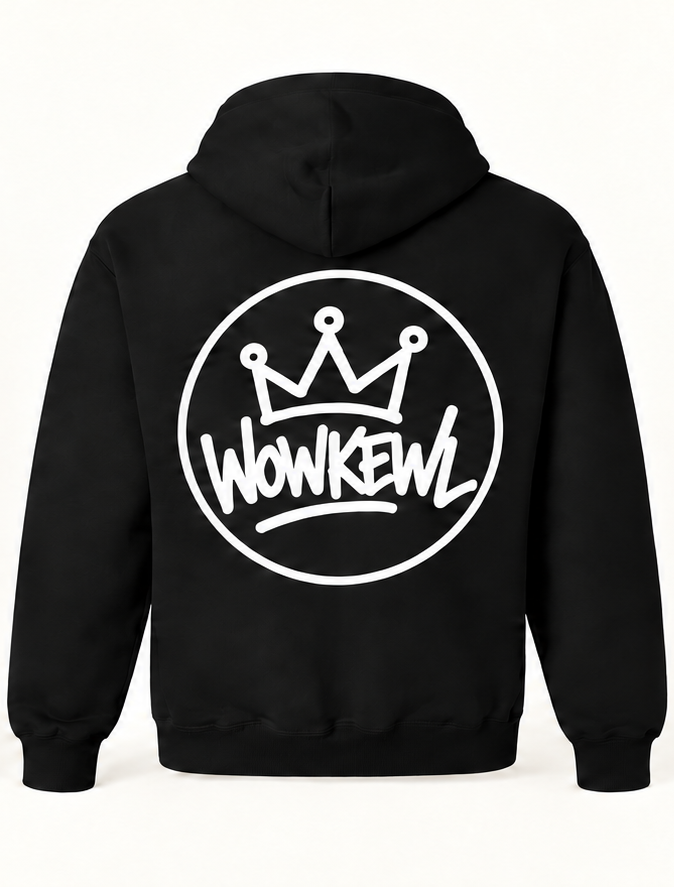 WOWKEWL Crown Mono Hoodie – svart – baksida