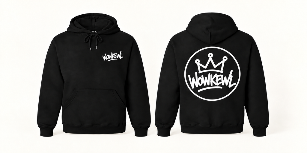 WOWKEWL Crown Mono Hoodie svart med vitt Crown-tryck på ryggen