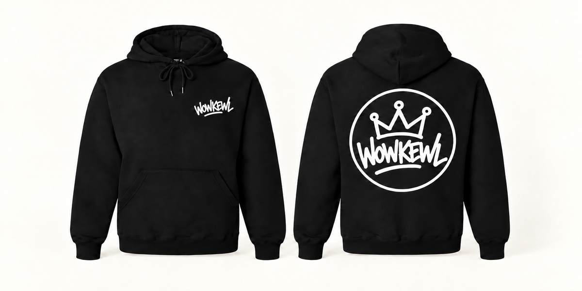 WOWKEWL Crown Mono Hoodie svart med vitt Crown-tryck på ryggen