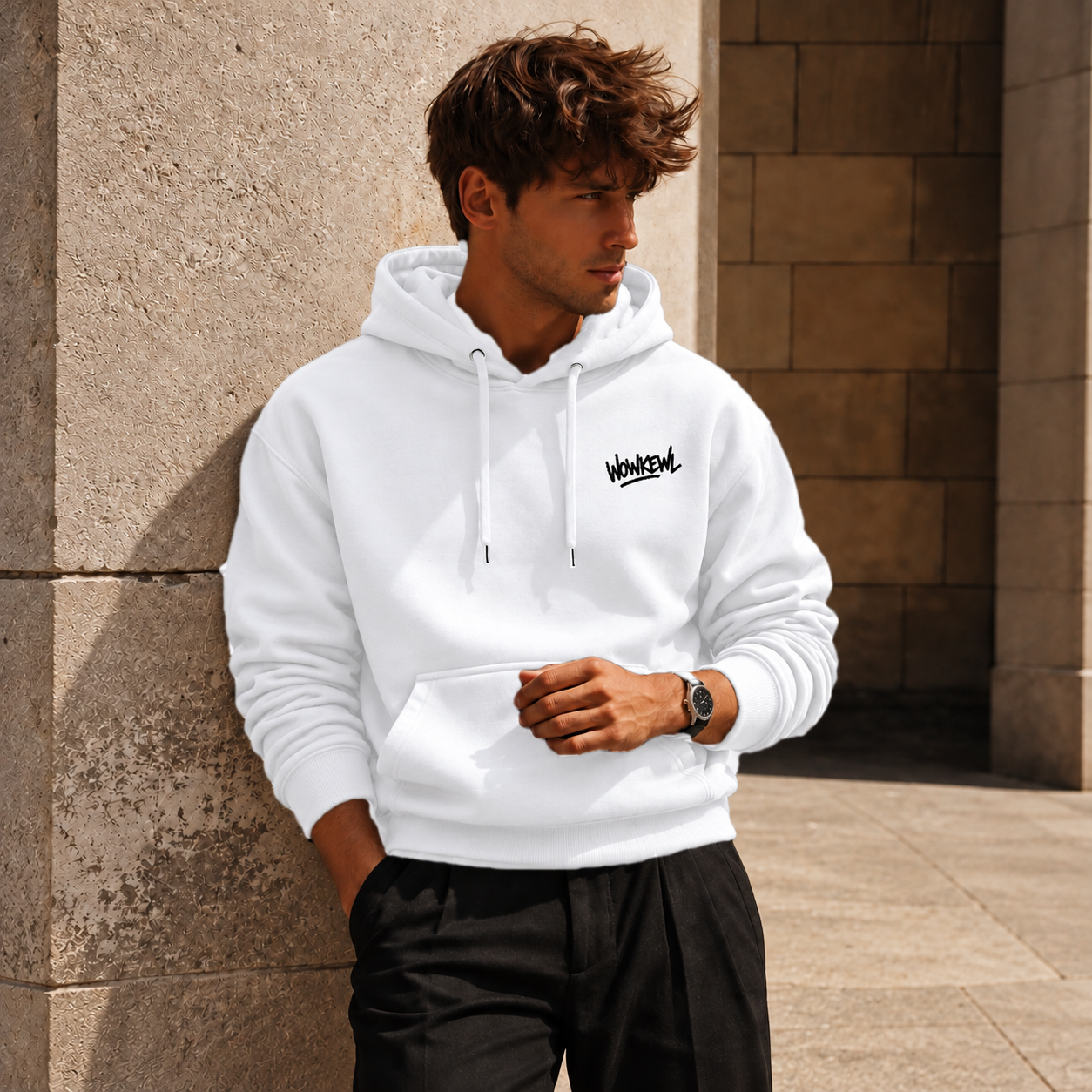 WOWKEWL Crown Mono Hoodie – vit