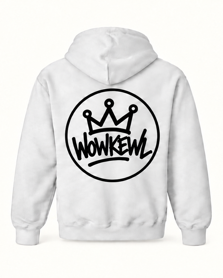 WOWKEWL Crown Mono Hoodie – vit – baksida
