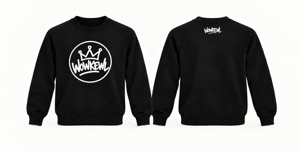 WOWKEWL Crown Mono Sweatshirt svart med vitt Crown-tryck framtill