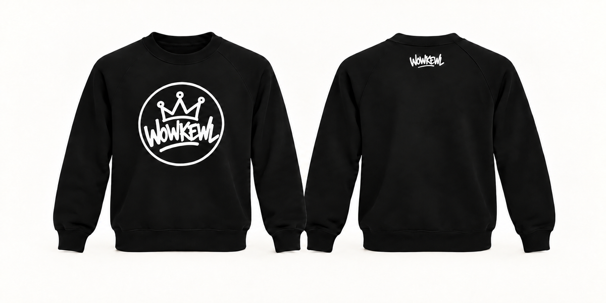 WOWKEWL Crown Mono Sweatshirt svart med vitt Crown-tryck framtill