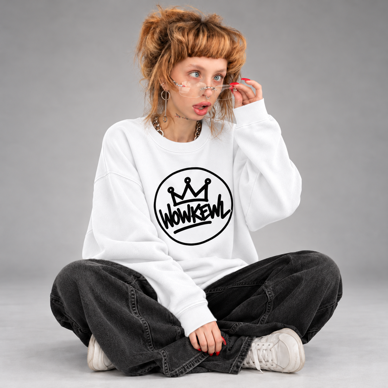 WOWKEWL Crown Mono Sweatshirt – vit