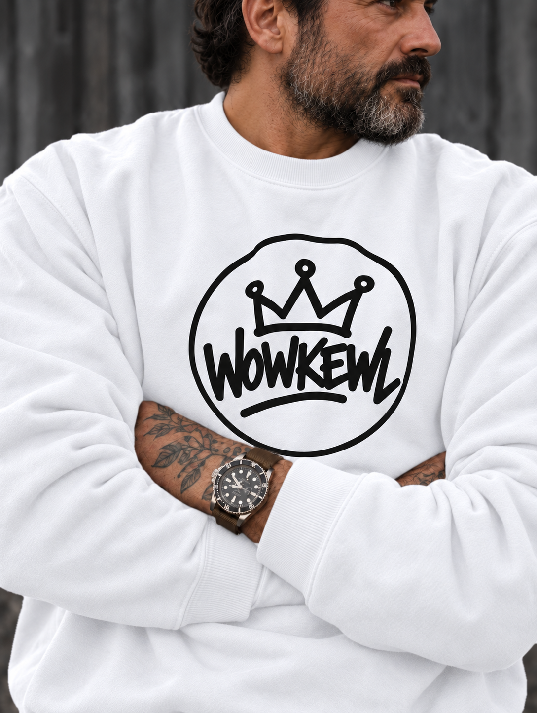 WOWKEWL Crown Mono Sweatshirt – vit
