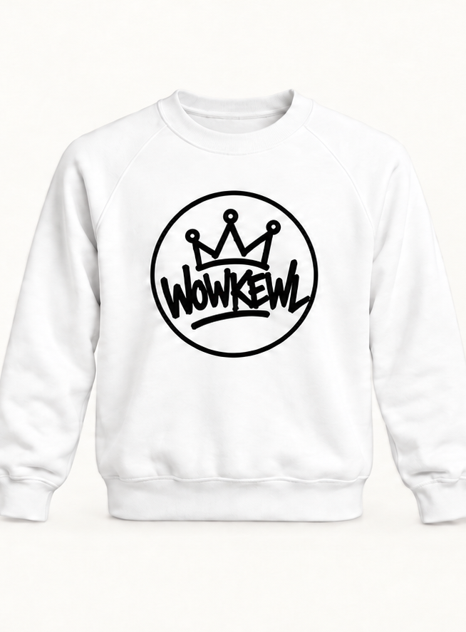 WOWKEWL Crown Mono Sweatshirt – vit – framsida