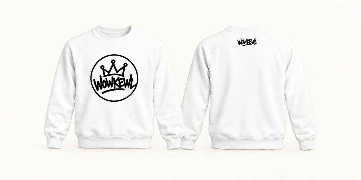 WOWKEWL Crown Mono Sweatshirt vit med svart Crown-tryck framtill