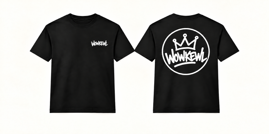 WOWKEWL Crown Mono T-shirt svart med vitt Crown-tryck på ryggen