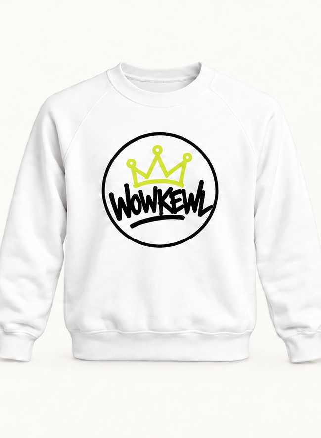 WOWKEWL Crown Sweatshirt – vit – framsida