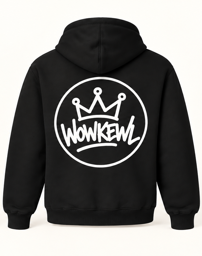 WOWKEWL Crown Zip Hoodie – svart – baksida