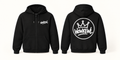WOWKEWL Crown Zip Hoodie svart med dragkedja och vitt Crown-tryck på ryggen
