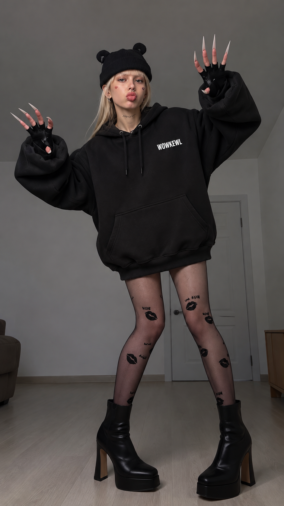 Black Good Ideas hoodie with white WOWKEWL chest print
