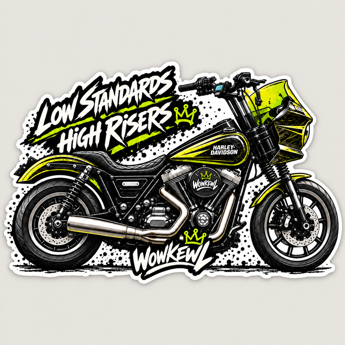 MC-sticker Low Standards High Risers med högt styre